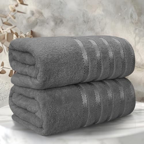 Casabella Bath Sheets - Luxury 2 Pack Bathsheet 90x180 cm - 100% Cotton Towels - Quick Dry Extra Large Bath Towel - Super Soft Highly Absorbent Jumbo Bath Sheet - Large Bathroom Towels - Silver