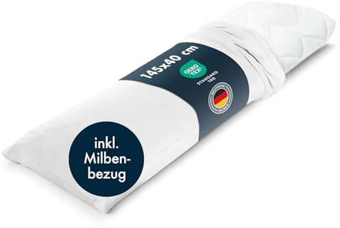 Blumtal Seitenschläferkissen 40 x 145 cm - Oeko-TEX zertifiziertes Stillkissen mit Milbenbezug - Schwangerschaftskissen mit anpassbarer Füllung - Komfortkissen Erwachsene - Kopfkissen Seitenschläfer