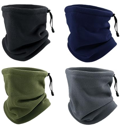 QSZHSL 4 Pezzi Scaldacollo in Pile Invernale, Elastico e Antivento per Uomo e Donna - Ghetta Maschera per Moto, Bici, Running, Sci e Sport