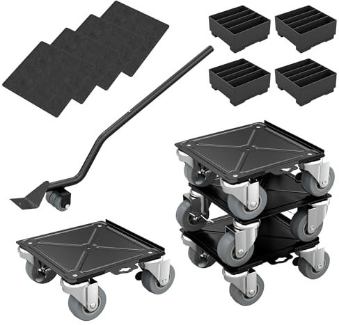 Aufun 4 x möbeltransportset med möbellyftare och halkfri kant, möbelskoter transportvagn 4 hjul 360 rotation max för 450 kg, transporthjälp tung last möbelglidsystem för att flytta möbler