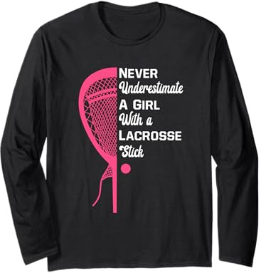 Lacrosse Girl With Stick Lax Lover Girls Lacrosse Helmet Long Sleeve T-Shirt