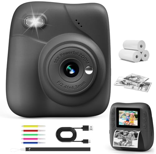 CAMCLID Omedelbar barnkamera, 1080P HD ögonblicksbildskamera 48 MP med 32 GB kort och 3 tryckpappersrullar, present till flickor pojkar 3–12