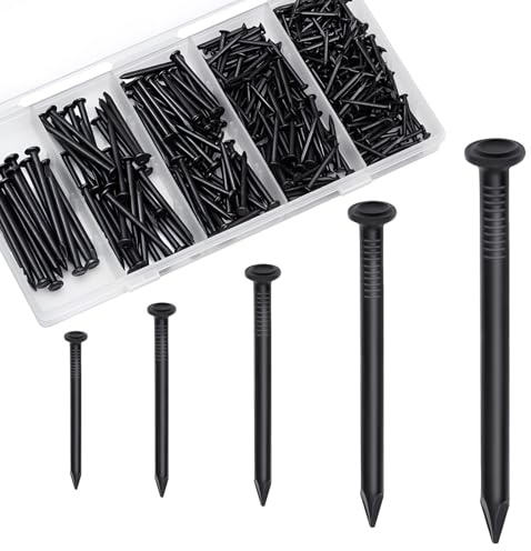 OMOTOOL Assortimento di chiodi in acciaio (350 pezzi), chiodi per calcestruzzo zincati per appendere quadri e per la lavorazione del legno, adatto per cartongesso e pino, assortimento di 5 dimensioni