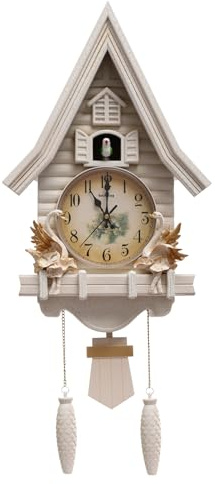 SanBouSi Reloj de cuco silencioso con volumen ajustable, funciona con pilas, para casa, salón, oficina, color blanco