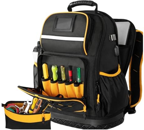 Mochila para herramientas, bolsa de almacenamiento con parte inferior dura, mochila de trabajo para electricista, para trabajos de reparación de obras de construcción, proyectos en el hogar