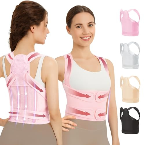 GooseFit Posture Corrector for Women & Men, Adjustable Back Brace with Shoulder Straightener & Lumbar Support for Upper & Lower Back Pain Relief, Spine Support, Hunchback & Scoliosis, Pink, Small