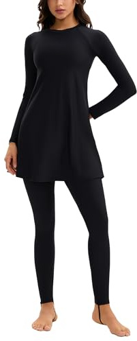 IMEKIS Burkini for Women Islamic Muslim Swimwear Full Length Modest Swimsuit Long Sleeve Swim Top Pants Hijab 3 PCS Swimming Bathing Suit Black XL