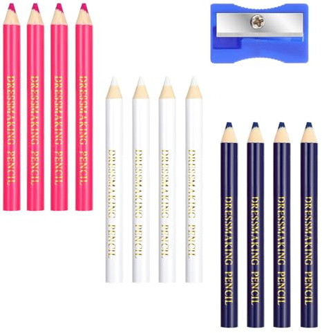13PCS Fabric Pencils for Sewing, White Water Soluble Sewing Fabric Maker with Sharpener White Marking Pencils Tailors Chalk for Tailors, Quilting, Dressmaker & DIY Crafts (8.75cm)