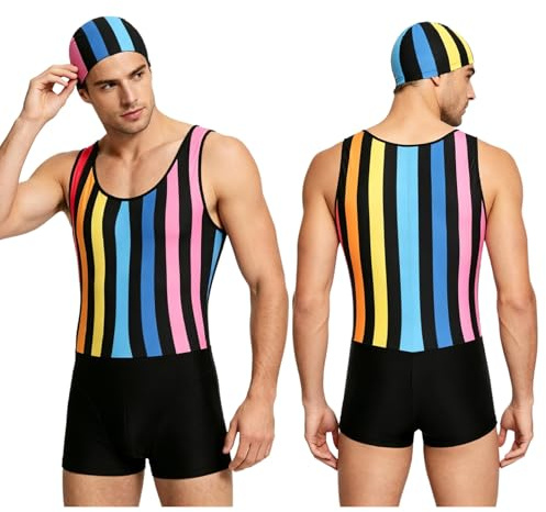 Sinleey Sportbindel för män, atletiska kombinationer, jockstrap smal och elastisk träningskombination, dykdräkt rave, färgglad, L