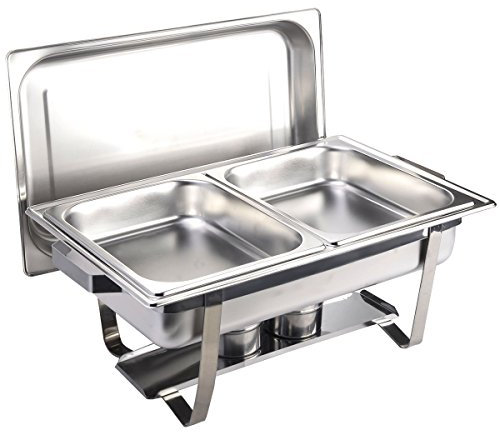 Ol-Gastro-Bedarf APS Chafing Dish Buffet 59 x 35.5 cm, Height 34 cm, 2 x GN Containers 1/2, 3.5 Litre Stainless Steel 2 Fuel Paste Containers with Attached Lid