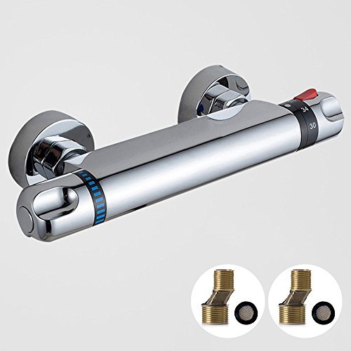 FlowersSea Juego de Grifo Termostático para Baño y Ducha Grifo Mixer Bañera Latón Cromado Montaje en Pared