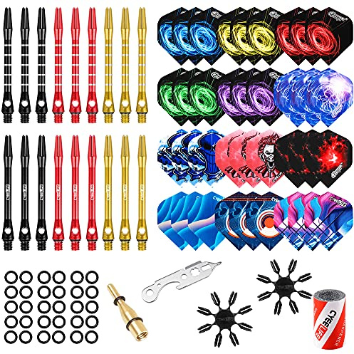 CyeeLife Dart Accessories kit,36Flights+18Aluminium Shafts+Sharpener+Tool+Rubber Rings+16Protectors