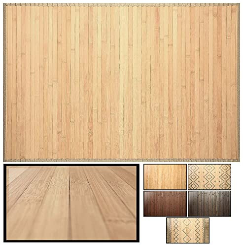 LucaHome – Alfombra bambú Uganda Ideal para Interior o Exterior, para Cocina, salón, despacho, Dormitorio con Cenefa, Antideslizante (Natural, 60x90cm)