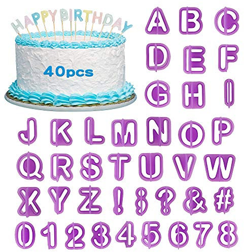 40 Stück Buchstaben Ausstecher für Fondant, XCOZU Fondant Ausstechformen Buchstaben Set, Fondant Ausstecher Satzzeichen und Zahlen Alphabet zum Keks Kuchen Tortendeko Geburtstag, Backzubehör