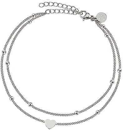 GD GOOD.designs Fußkettchen Herz Silber für Damen - Wasserfest I Mehrreihige Fußkette - Verstellbar I Filigraner silberner Edelstahl Fußschmuck