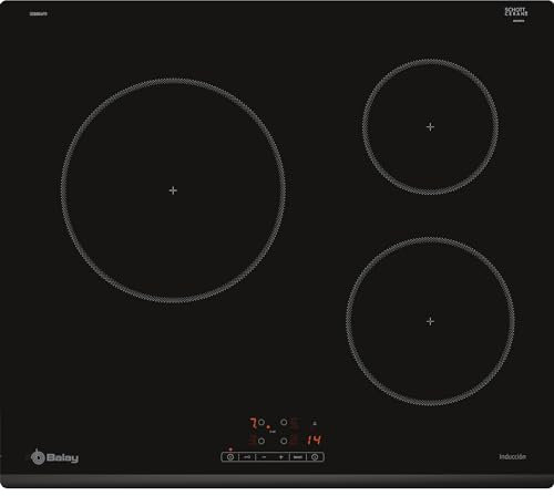Balay 3EB864FR - Encimera, Inducción, Encastrable, 60 cm, 3, Negra/Bisel delantero, Control táctil de fácil uso, zona de 24 cm