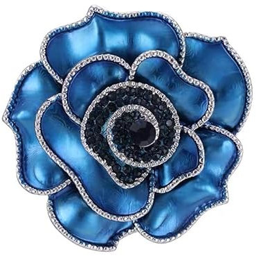 Broche en métal bleu Generisch pour femme - Camélia avec strass et perles roses