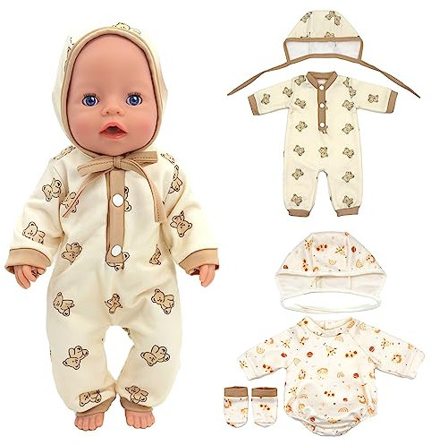 COSDOLL Puppenkleidung für 35-40cm Babypuppen, Schön Strampler mit Hut für Puppe Jungen und Mädchen, 2er-Pack