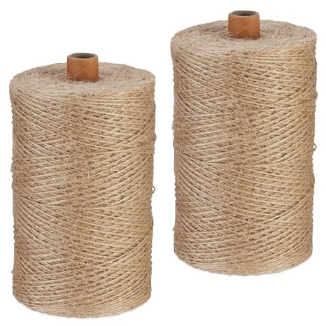 Relaxdays Juteschnur 1 mm, 2 Rollen Jutegarn je 500 m, biologisch abbaubar, Basteln, Garten, Verpackung, Kordel, Natur
