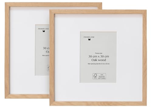 Framelane Set di 2 telai in legno 30 x 30 naturale con vetro acrilico antigraffio e antistrappo - Telaio quadrato con passepartout e montaggio verticale o orizzontale certificato FSC