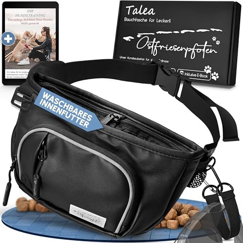 Ostfriesenpfoten® Leckerli-Bauchtasche 'Talea' für Hunde aus Kunstleder mit Einhandmagnetverschluss - Leckerlibeutel inkl. wechselbarem Innenfutter - Bauchtasche für Hundezubehör - Schwarz