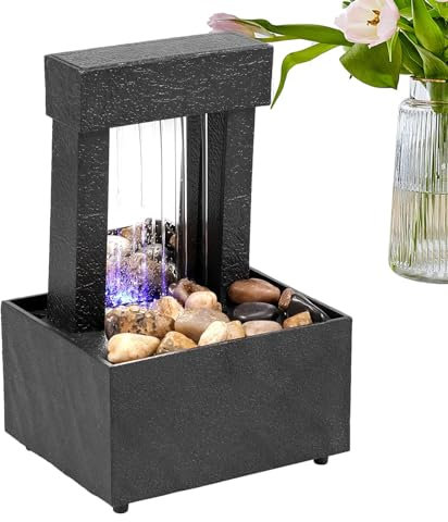 Fontana d'acqua da tavolo, fontana da tavolo per esterni, fontana da tavolo per meditazione Feng Shui Zen con luce a LED, ornamento da giardino per interni ed esterni