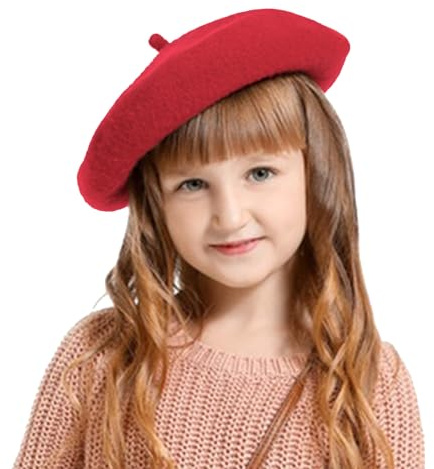 Winmany Toddler Girls Beret Hat Kids Solid Color French Beret Cap Fall Winter Wool Artist Hat Red