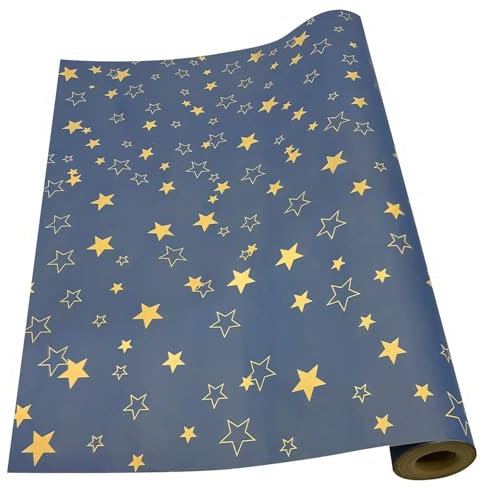 Große Geschenkpapierrolle: 95 cm x 12 m, recycelbares Weihnachts-Kraftpapier mit blauem Stern zum Verzieren von Weihnachts-, Geburtstags-, Hochzeits- und Festgeschenken