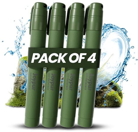 Joypur® Paille Filtrante de Survie- Purificateur d'Eau pour Randonnée Camping Bushcraft - Filtre à Eau de Poche, Materiel Militaire Accessoires Survivalisme Equipement Kit. （vert*4）