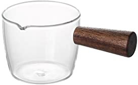 Bricco per latte in vetro con manico in legno, mini tazza western per salsa (oro)