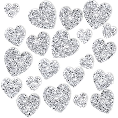20 st hjärtformade strasslappar applikationer kläder reparation dekoration strass plåster järn på lappar strass kärlek hjärtan glitter kristalllappar för kläder jeans skor hattar reparation