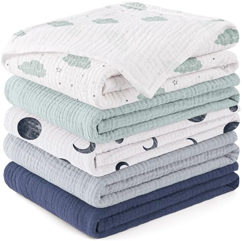Susurration Panni quadrati in mussola per neonati, 100% cotone, per neonati e ragazze, morbidi, traspiranti ed estremamente assorbenti, 60 x 60 cm, confezione da 5