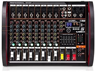 VCHICS Mezclador de Audio, Mezclador Digital de 8 Canales, Consola mezcladora, USB, Potencia de Ordenador, transmisión en Vivo, grabación, Equipo de DJ Profesional para Guitarras, Bajos y teclados