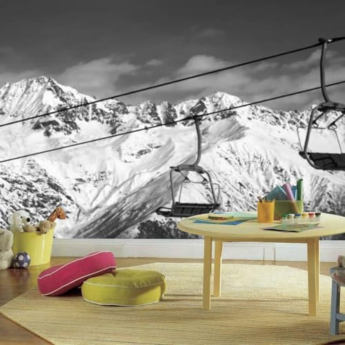 Fotomurale Montagna di Neve Carta da Parati Funivia 3D Fotomurali In Tessuto Non Tessuto 250x175 Decorazione Parete Camere da Letto Soggiorno Pareti Murale Poster Giganti a.10371