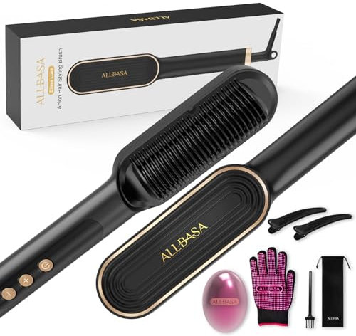 ALLBASA Lisseur Cheveux Professionnel Brosse Lissante pour Cheveux,9 Température Réglable,120℃-200℃, Écran LCD,Fers à Lisser Négatifs Ions(Or, Brosse Lisseur)