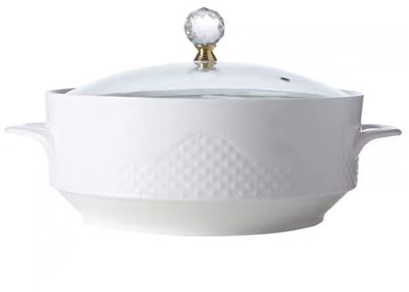 Soupière en céramique avec couvercle en verre, bols de service en porcelaine, bol à soupe avec double poignée for fêtes à la maison, dîners de famille, grande capacité for soupe, céréales, ragoût