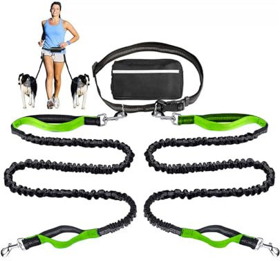 SEESUNO Hands Free Dog Lead with Waist Belt, Adjustable Running Belt for Medium Large 2 Dogs, Waist Dog Lead for Running, Walking, Jogging, Hiking