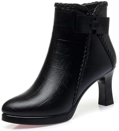MASHANGGOU Botas de tacón alto para mujer, con cremallera lateral con forro cómodo, tacón de tacón sólido, botines de invierno, Black 6cm Heel, 38/46 EU