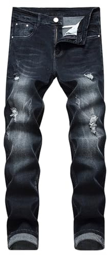 Jean Déchiré Homme Coupe Droite Pantalon avec Bouton Coupe Denim Délavé Jeans Grande Taille Slacks Chic Et Polyvalent Streetwear Lavable Jeans Xs-3Xl Jean Homme Slim Fit Extensible Skinny