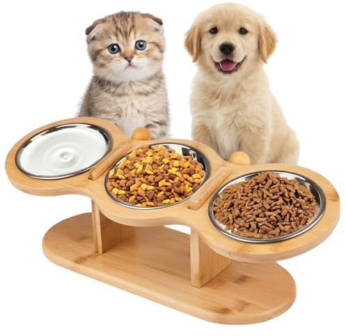 Eulihent Ciotola per Gatti Rialzata Ciotole Gatto Regolabili Ciotola Gatti Rialzata con 3 Ciotole in Acciaio Inossidabile per Cani Piccoli, Gattini