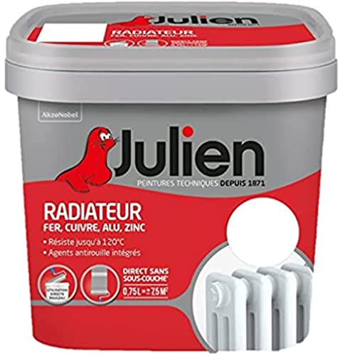 Julien Peinture Radiateur Acrylique, Fer, Cuivre, Alu, zinc - Direct sans sous-couche, Brillant, Blanc Brillant, 0,75 L