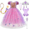 Kosplay Fille Robe de Princesse Raiponce avec Accessoires Déguisement de Princesse Tulle Maxi Anniversaire Fête Halloween Noël Partie Carnaval Cosplay Robe de Soirée 110