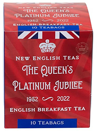 New English Teas Queens Platinum Jubilee Tea Carton with 10 English Breakfast Teabags, Union Jack, Red
