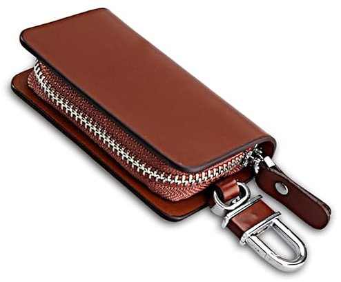 UESDU Schlüsseltasche Leder, Auto Schlüsseletui Braun Autoschlüssel Tasche Klein Schlüsselmäppchen Auto Schlüsselmäppchen für Herren Damen