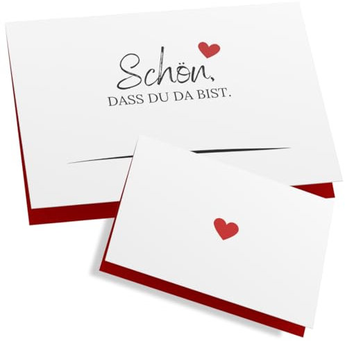 ZETTMANN® 50er Premium Tischkarten Hochzeit Schön dass du da bist 85x55mm I Tischkarten Geburtstag I Platzkarten I sehr gut beschreibbar (rot - herz)
