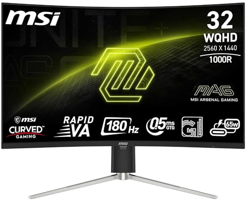 MSI MAG 325CQRF QD E2 32 Inch WQHD Curved Gaming Monitor - 1000R 2560 x 1440 Rapid VA Panel, 180 Hz - 05ms (GtG, Min), Adaptive Sync - DP 14a, HDMI 20b CEC