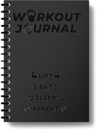 Minerva Print Gym Workout Log Book - Leather Cover Fitness Planner with 100 Pages - A5 Size -Track Workouts, Set Goals - Perfect for Men and Women
