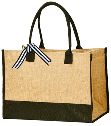 YILANJIN Jute Canvas Tote Bag - Large Capacity Travel Shoulder Handbag, Personalised Reusable Shopping Bag for Women, Beach - 43 x 30 x 20 CM
