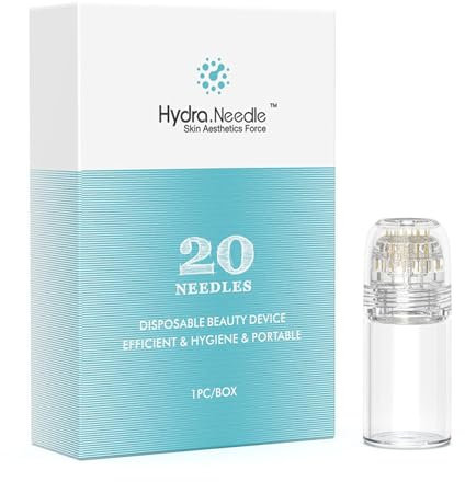 Hydra Derma Roller Micro Titane 20 Broches 0,5 mm, Rouleau à Aiguilles SANS SÉRUM pour le Soin Anti-âge de la Peau, la Stimulation de la Pousse des Lèvres, des Cheveux et de la Barbe