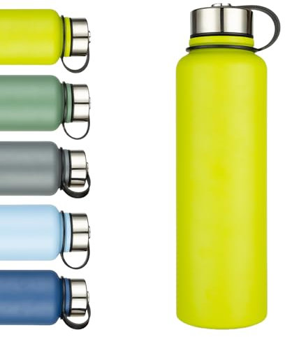 XUDREZ Botella de agua de acero inoxidable aislada al vacío, botella de metal de boca ancha de 1.5 L, jarra grande, sin BPA, a prueba de fugas, botella de bebidas para el trabajo, gimnasio, viajes